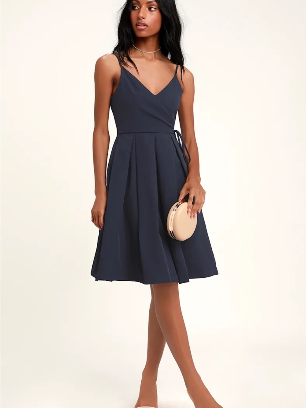 Lulu's Navy V-Neck Pleated Midi Dress